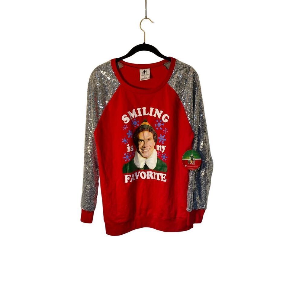 NWT elf smiling is my favorite sequin graphic raglan sweater EX L